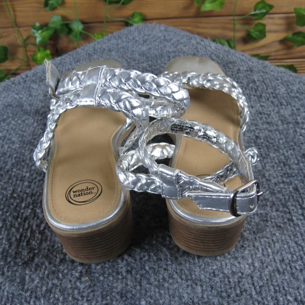 Wonder Nation Girls‎ Silver Braid Sandal Block Heel Synthetic Size 4 Chic Dressy